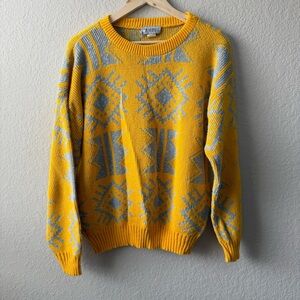 Vintage Yellow and Gray Rave Geometric Pattern Sweater